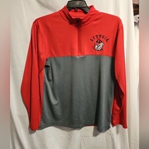 Georgia bulldog. Red and Gray Georgia Quarter-Zip Pullover. Size M